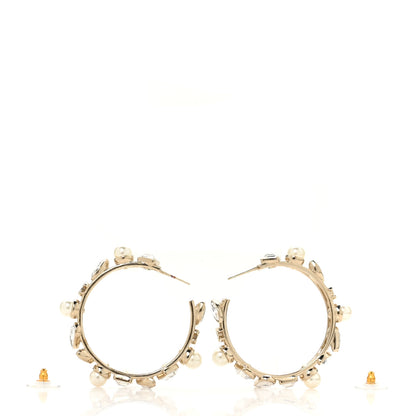 Chanel Glass Pearl Strass Snowfall Hoop Earrings Gold 3 of 4