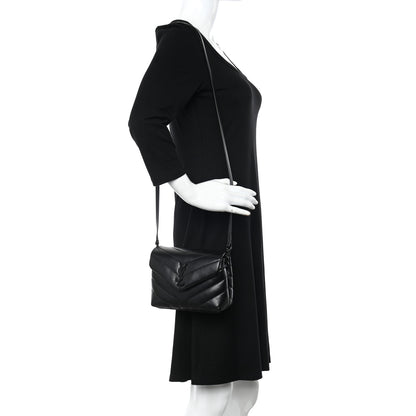 Saint Laurent Calfskin Y Quilted Monogram Monochrome Toy Loulou Crossbody Bag Black 2 of 9
