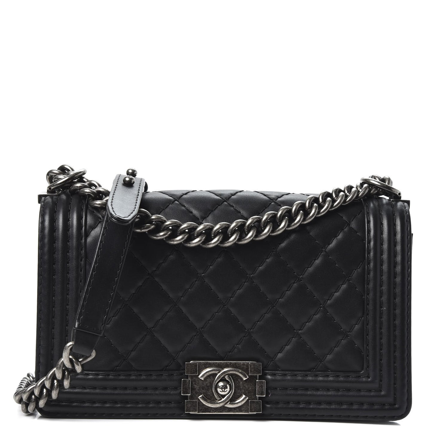 Lambskin Stitched Medium Boy Flap Black