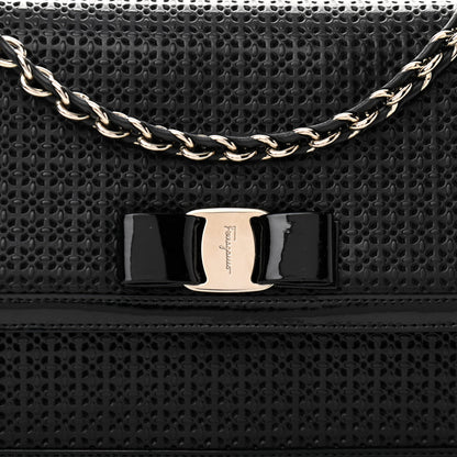 Salvatore Ferragamo Perforated Calfskin Patent Ginny Bow Crossbody Bag Black 8 of 15