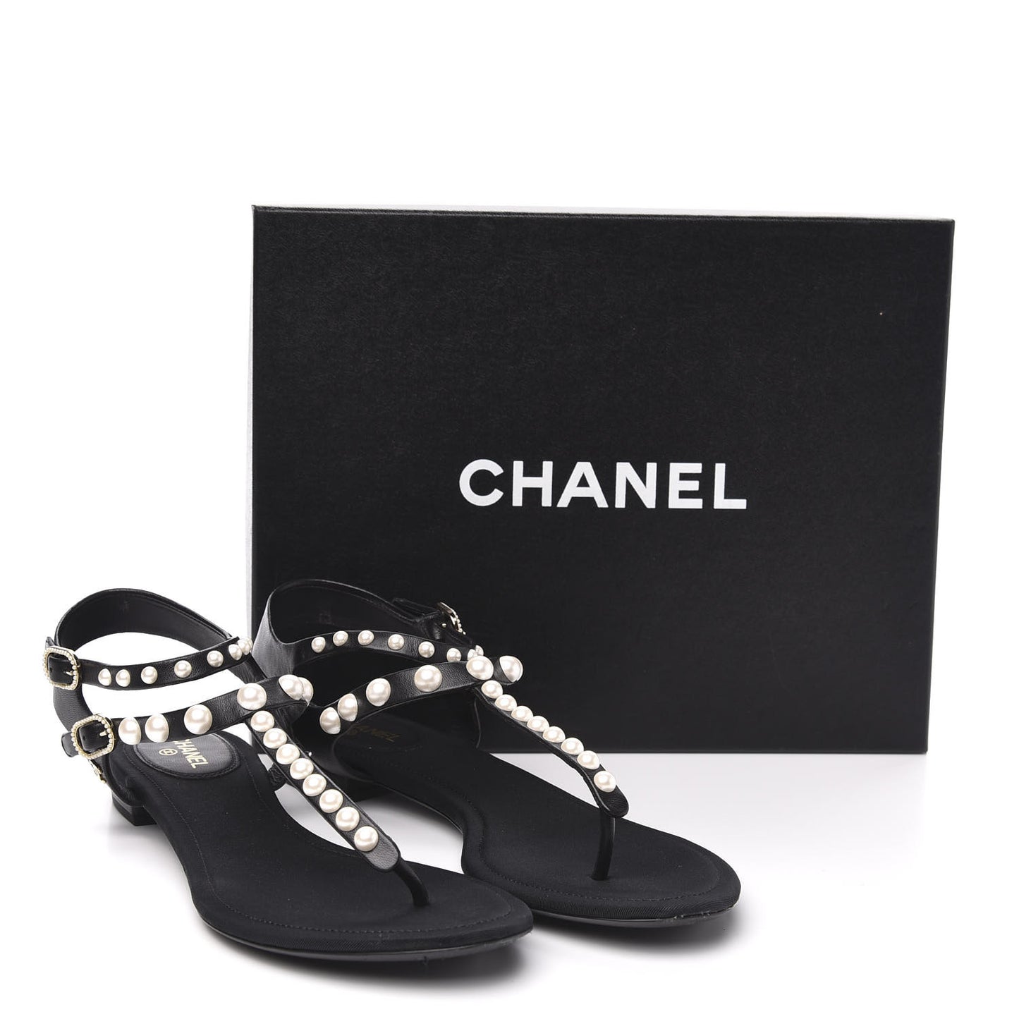 Lambskin Pearl Thong Sandals 40 Black