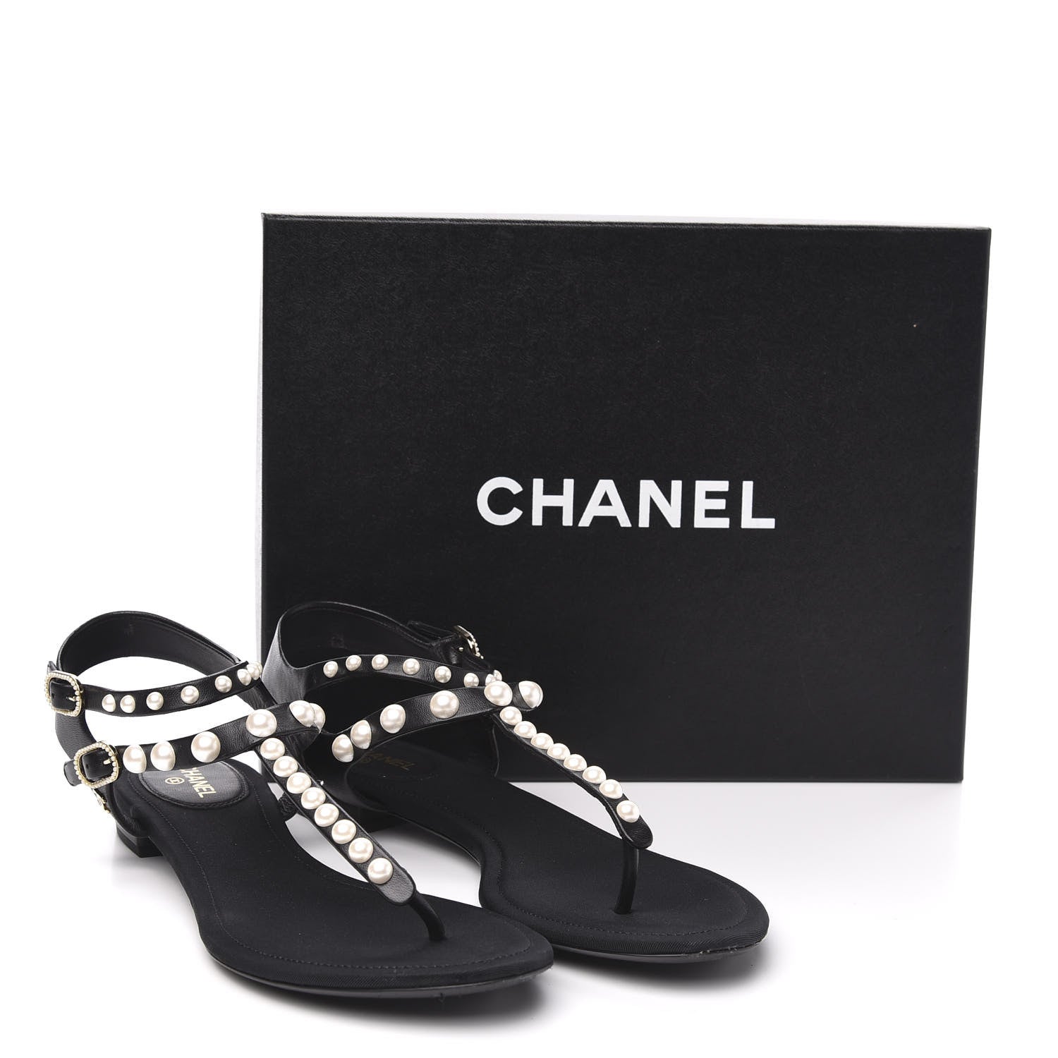 Chanel Lambskin Pearl Thong Sandals 40 Black 8 of 8