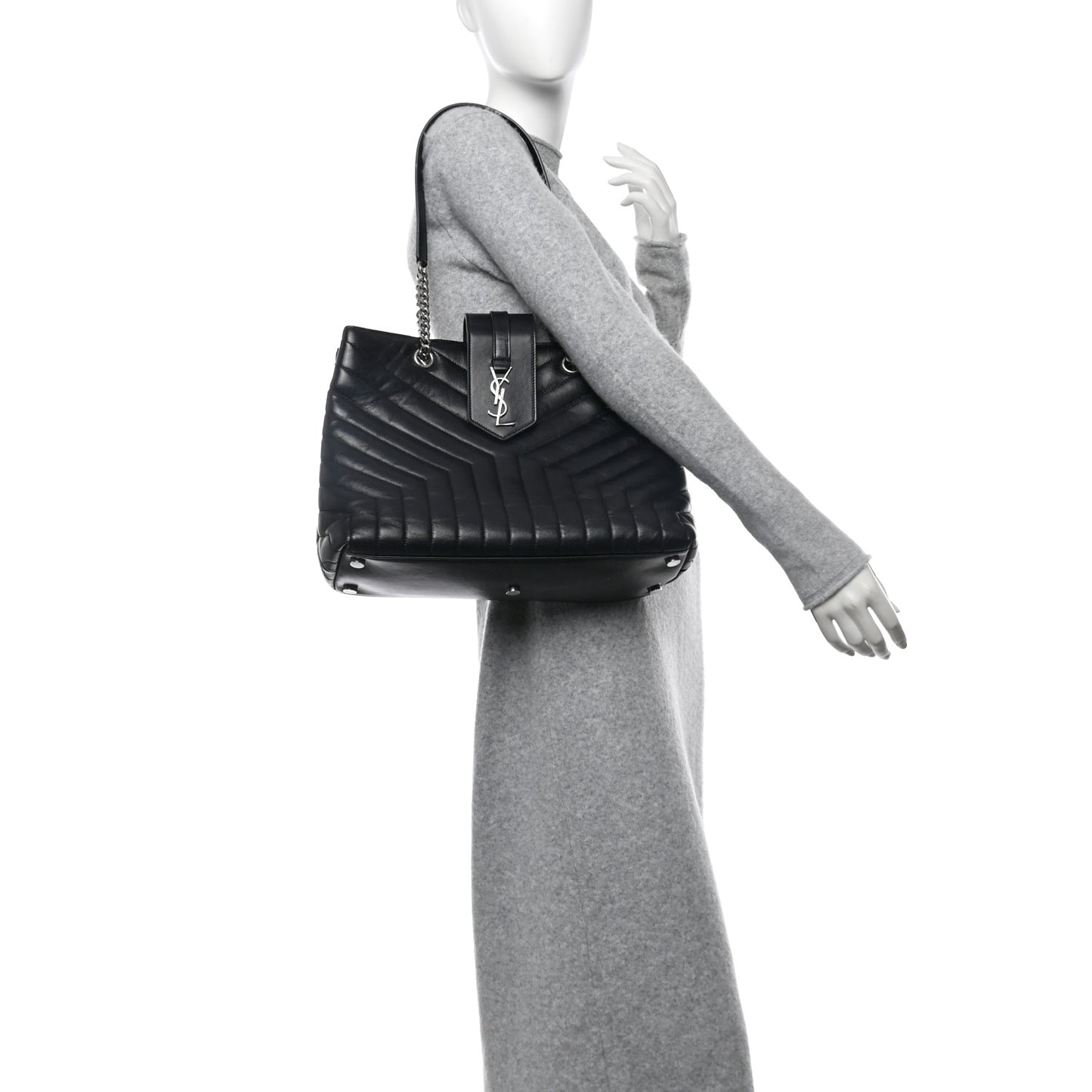 Calfskin Y Quilted Monogram Large Loulou Shopper Black