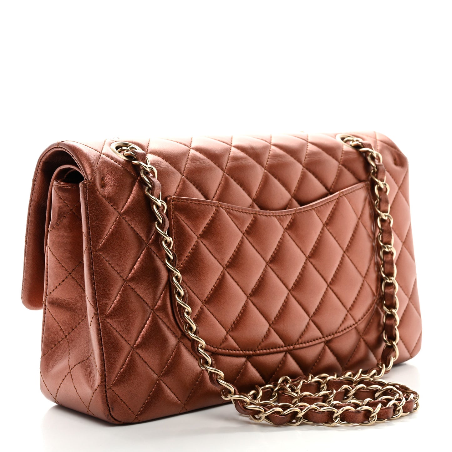 Metallic Lambskin Quilted Medium Double Flap Bronze