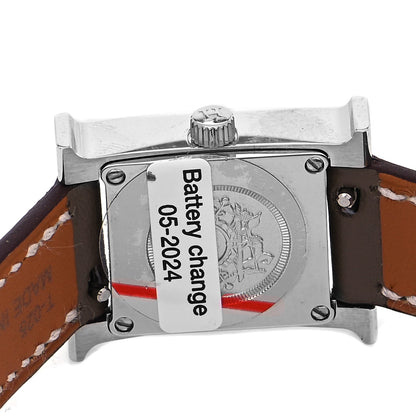 Hermes Stainless Steel Swift Diamond Bezel Mother of Pearl 17.2mm Heure H Hour Quartz Watch Etoupe 4 of 5