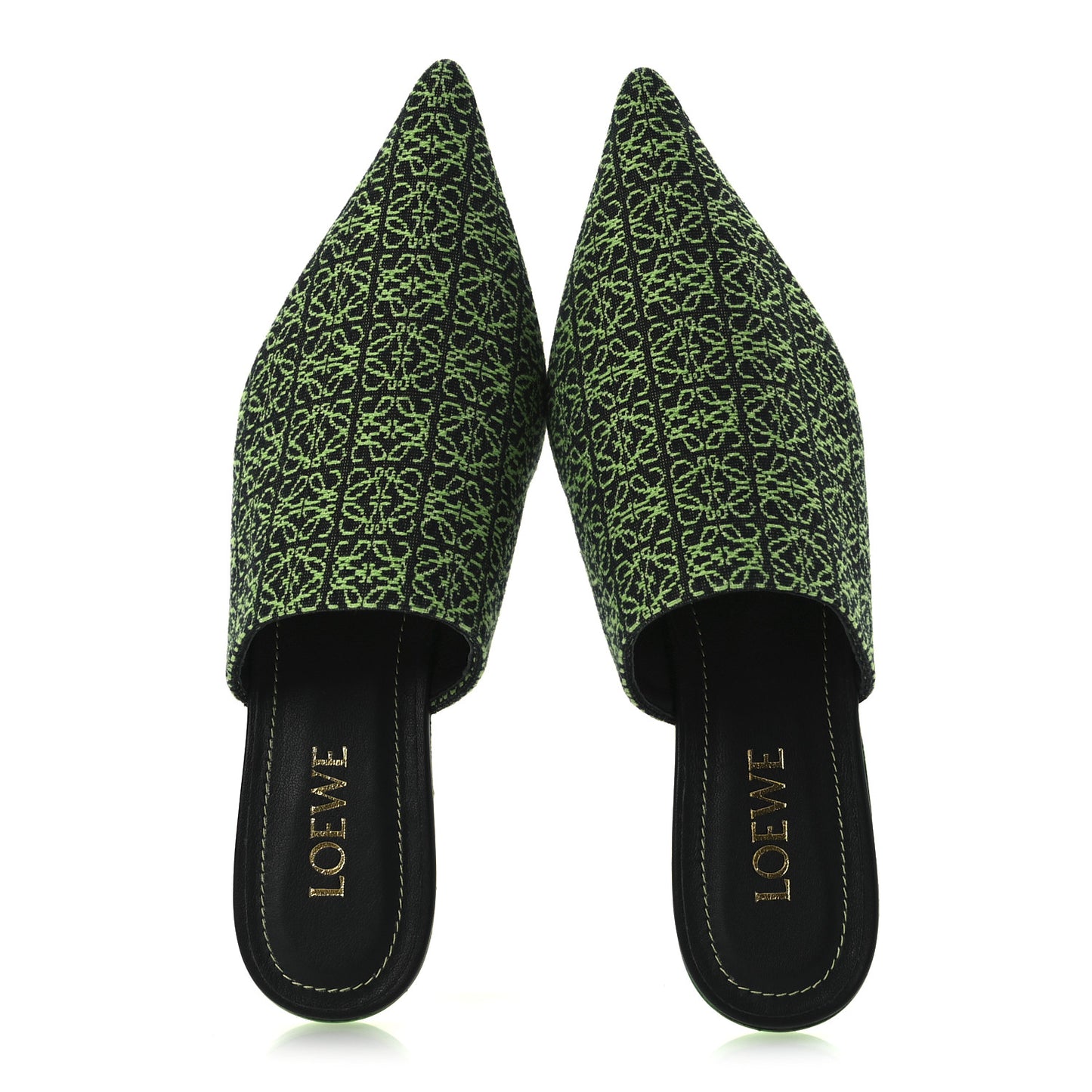 Jacquard Anagram Calfskin Pointy Mule Sandals 40 Apple Green