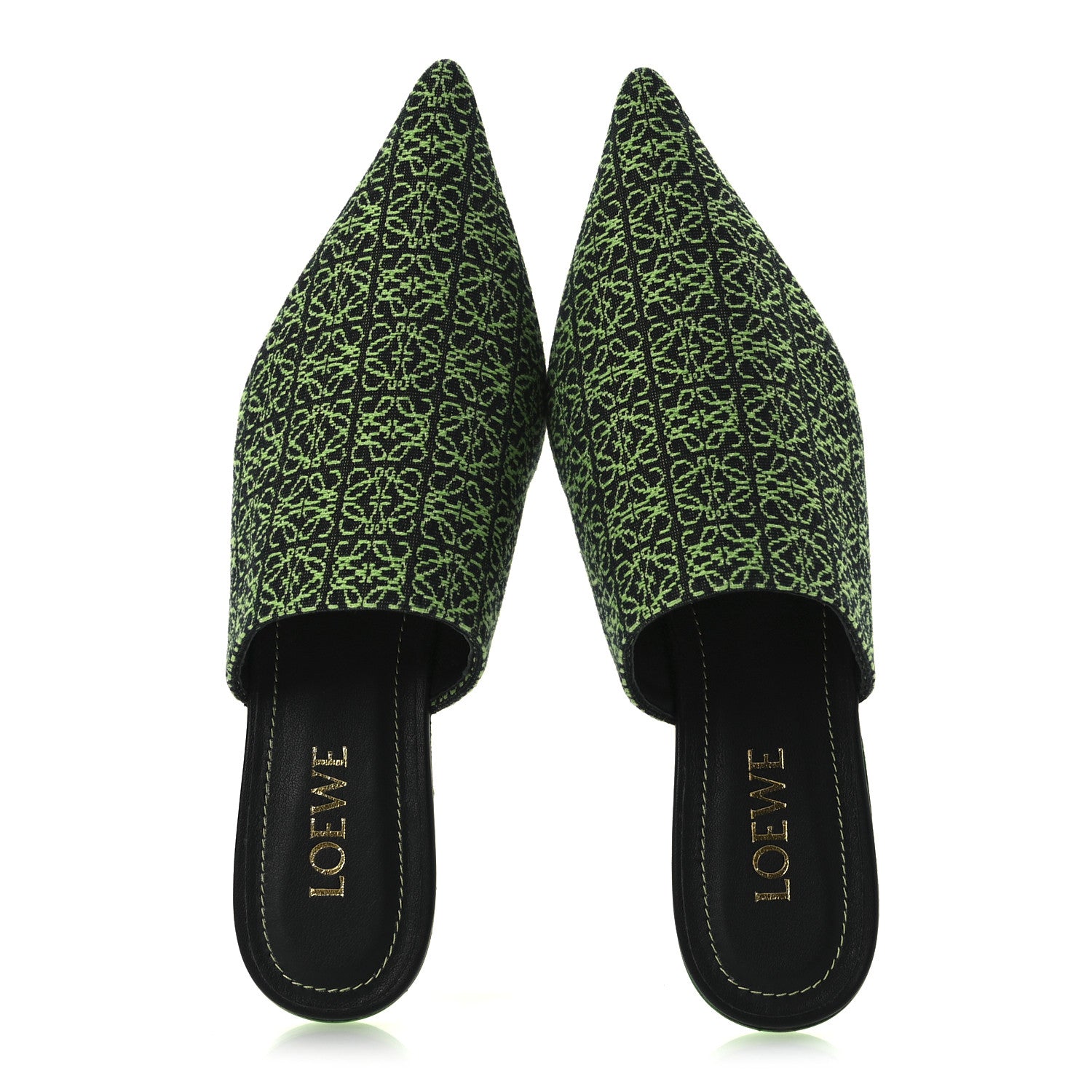 Loewe Jacquard Anagram Calfskin Pointy Mule Sandals 40 Apple Green 6 of 11