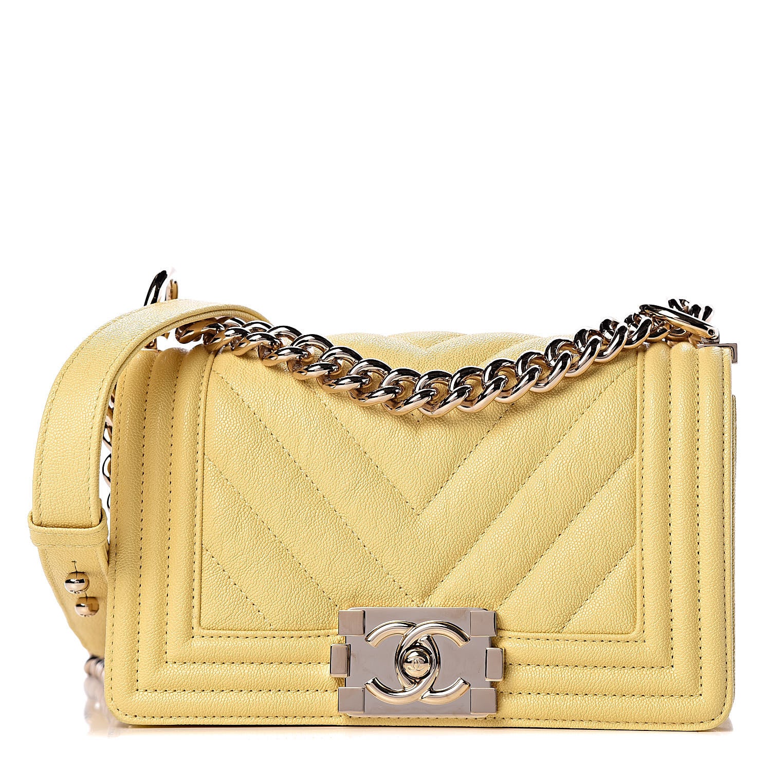 Chanel Caviar Chevron Quilted Small Boy Flap Yellow 1 of 10