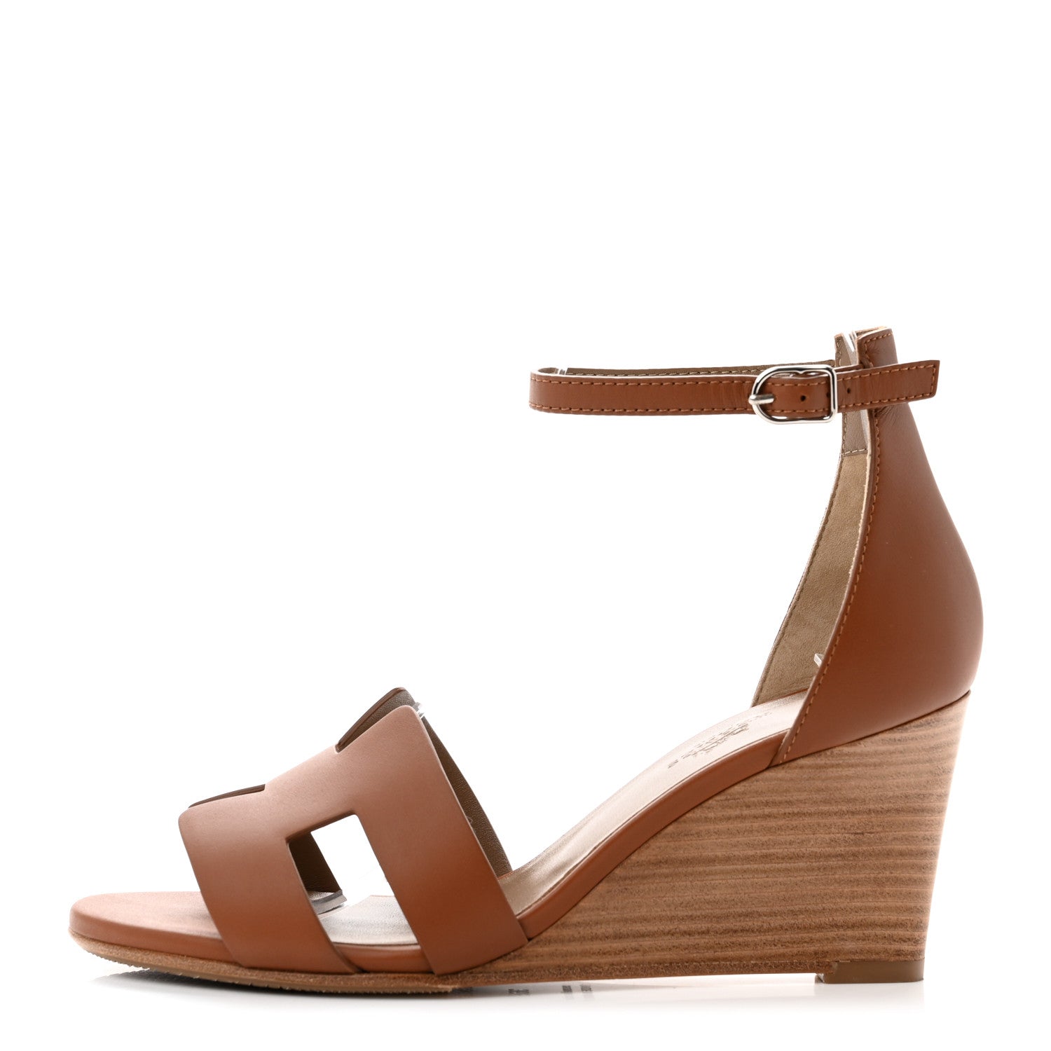 Hermes Calfskin Legend Wedge Sandals 36.5 Gold 1 of 7