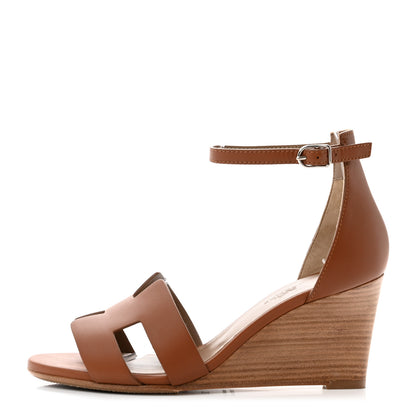 Hermes Calfskin Legend Wedge Sandals 36.5 Gold 1 of 7