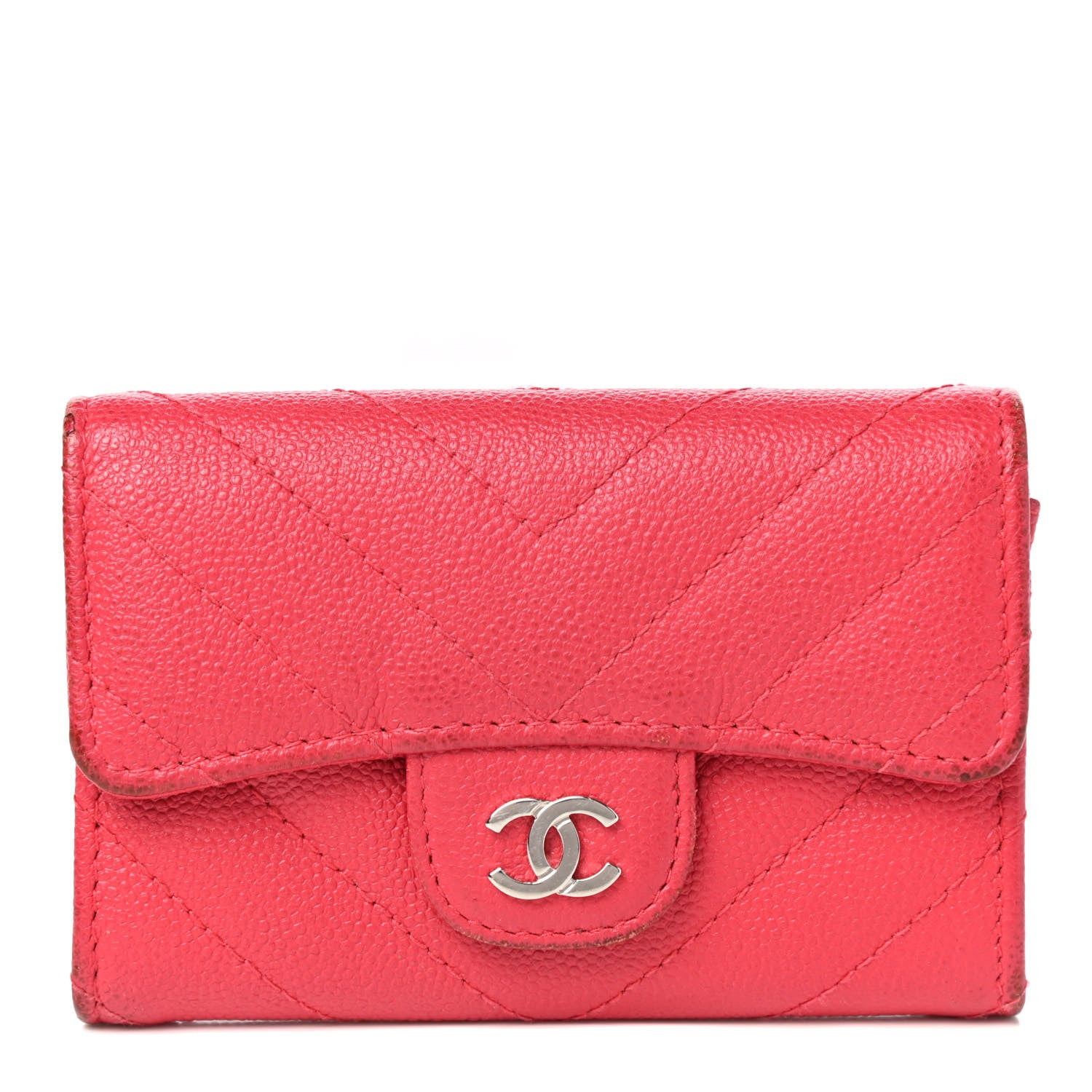 Chanel Caviar Chevron Quilted Flap Card Holder Red 1 of 11
