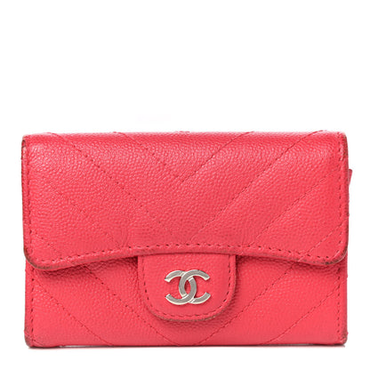 Chanel Caviar Chevron Quilted Flap Card Holder Red 1 of 11