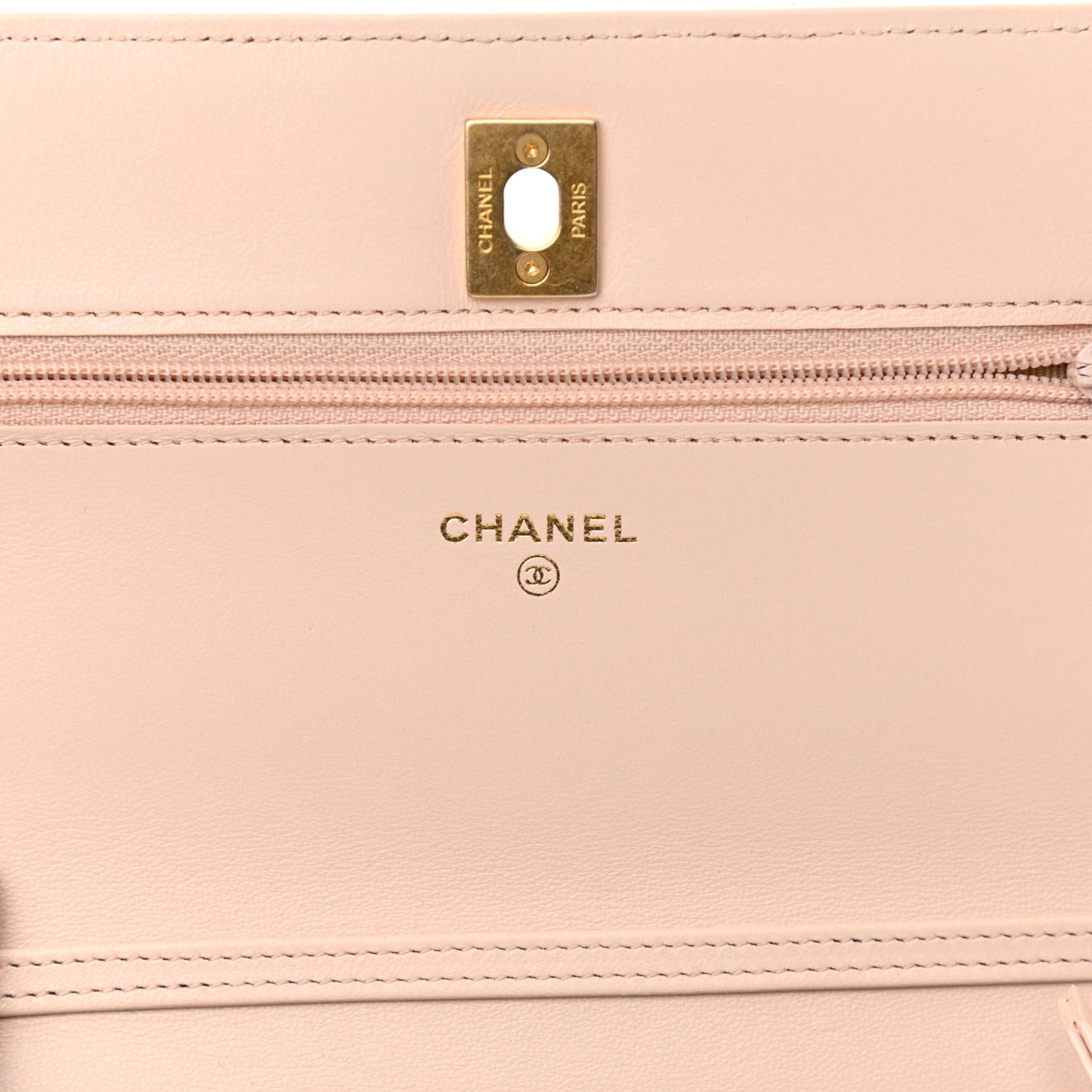 Lambskin Quilted CC Pearl Crush Wallet on Chain WOC Light Beige