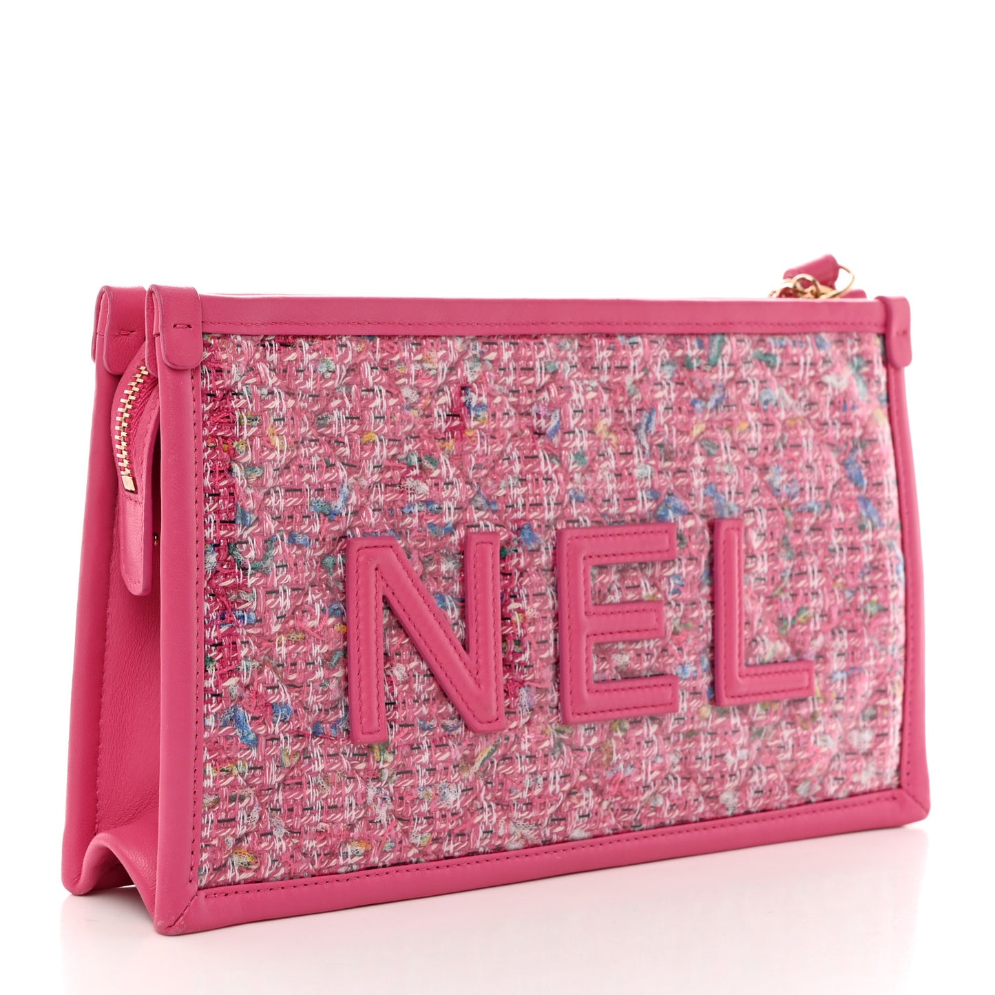 Tweed PVC Lambskin Wristlet Pouch Pink