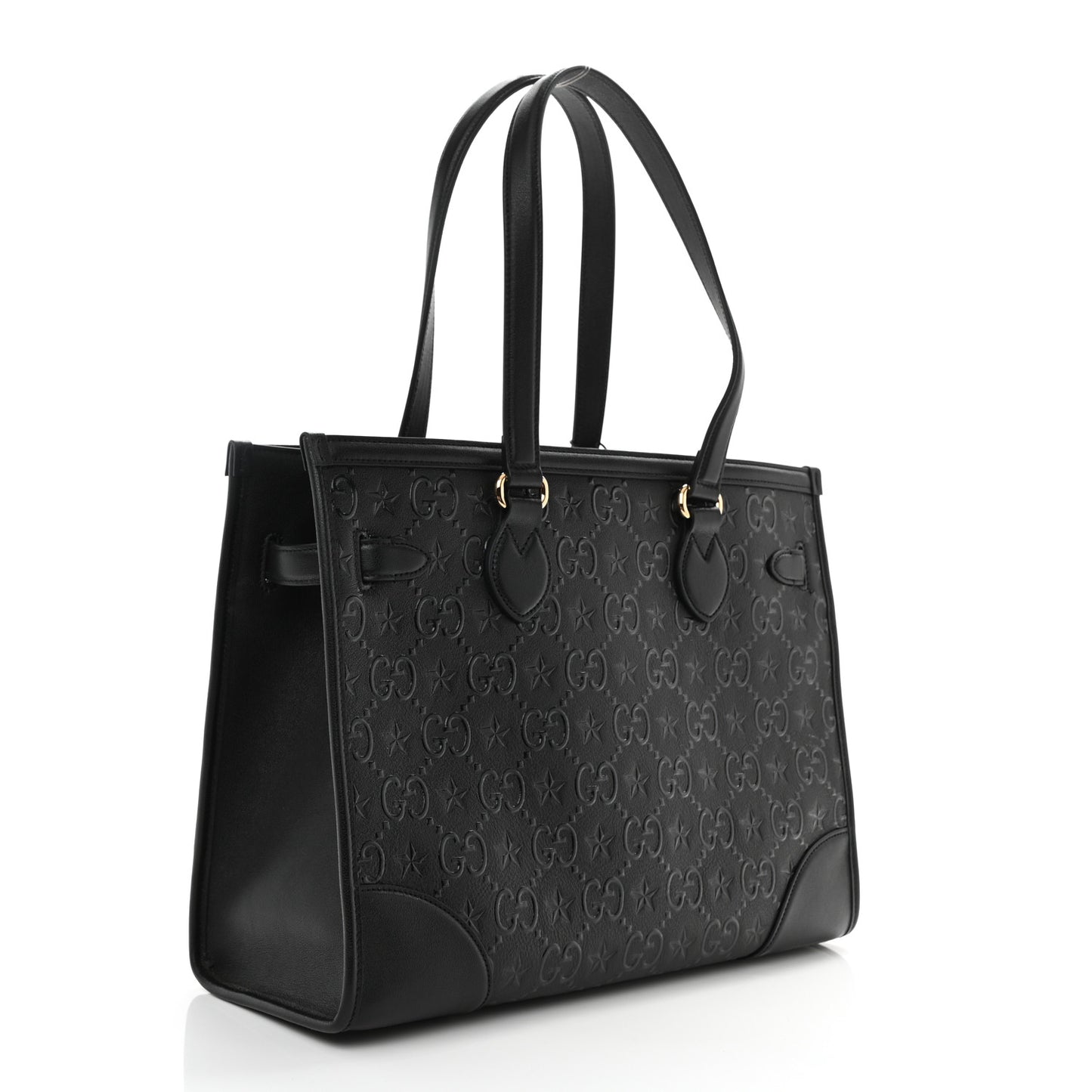 Wonka Grain Calfskin GG Monogram Star Embossed Medium GG Tote Black