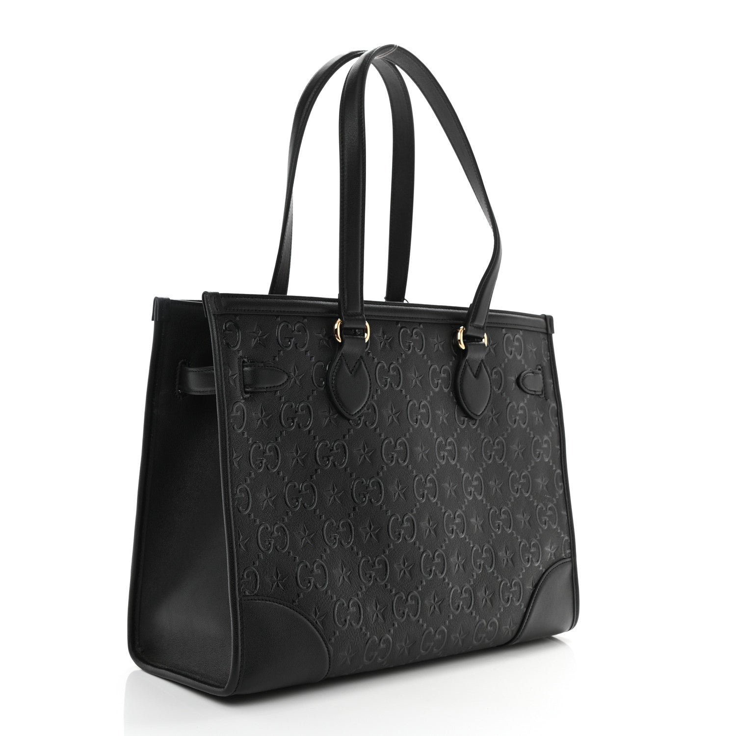 Gucci Wonka Grain Calfskin GG Monogram Star Embossed Medium GG Tote Black 4 of 9