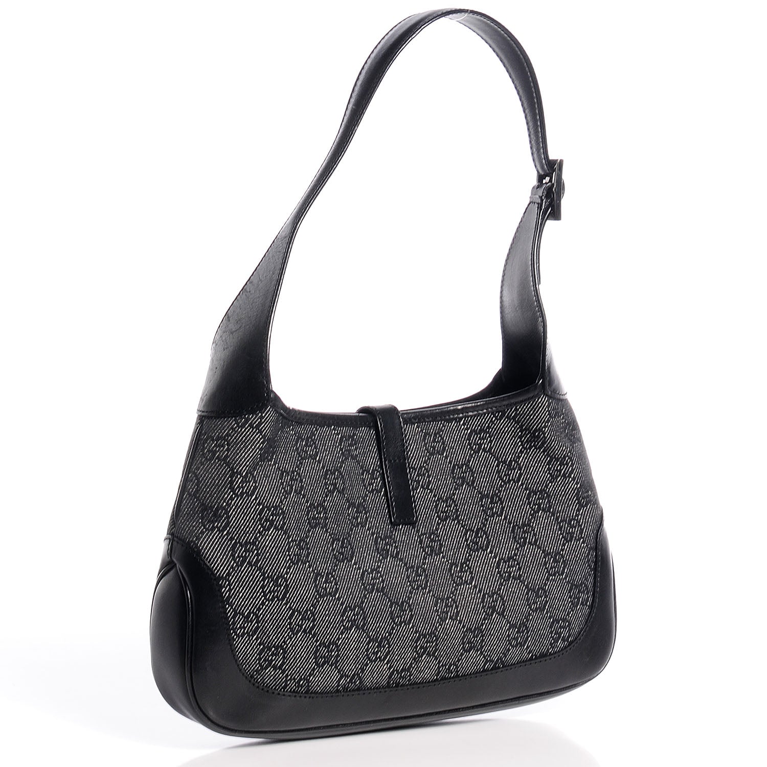 Gucci Denim Monogram Small Jackie O Hobo Black 3 of 7