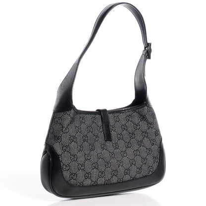 Gucci Denim Monogram Small Jackie O Hobo Black 3 of 7