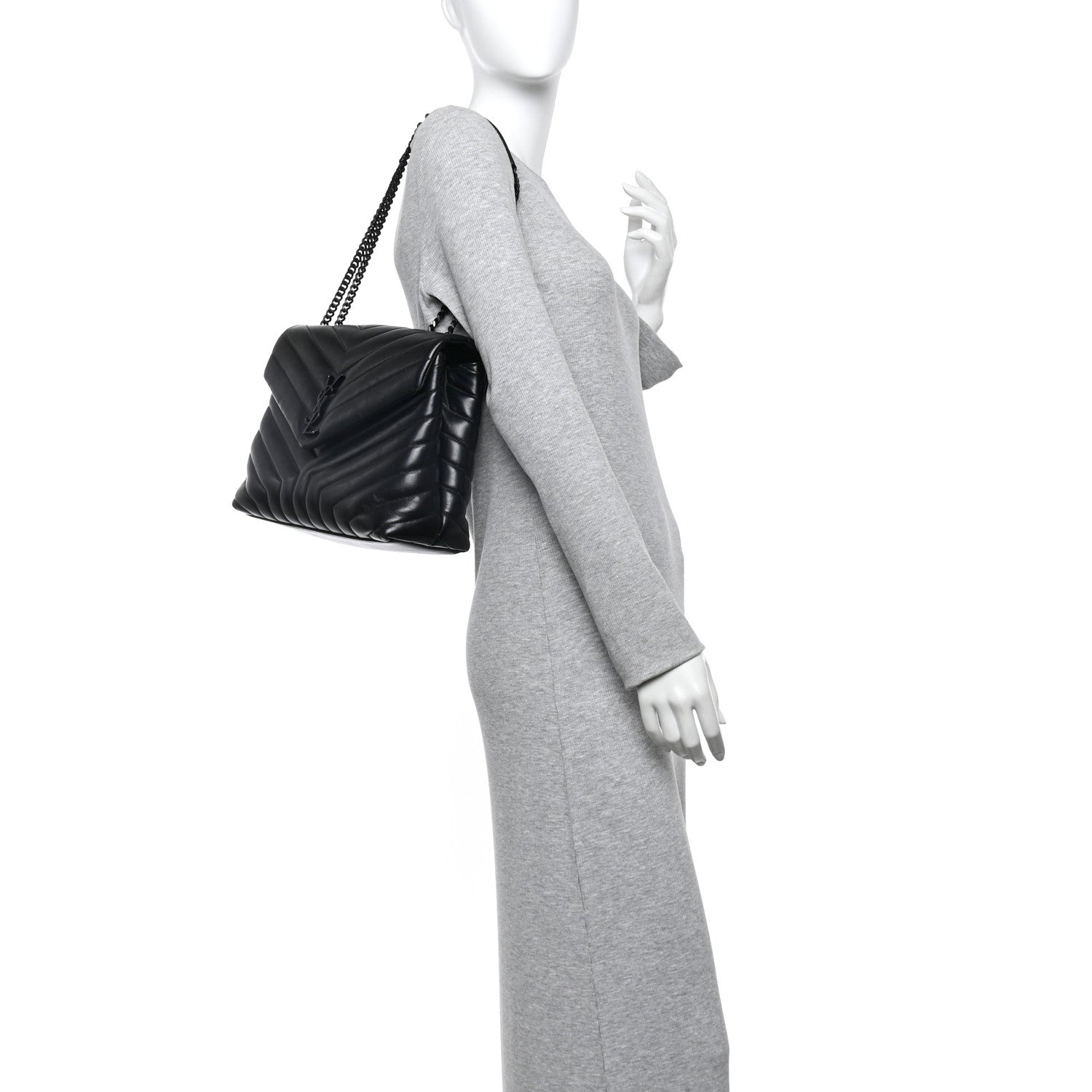 Saint Laurent Calfskin Y Quilted Monogram Monochrome Medium Loulou Chain Satchel Black 2 of 10