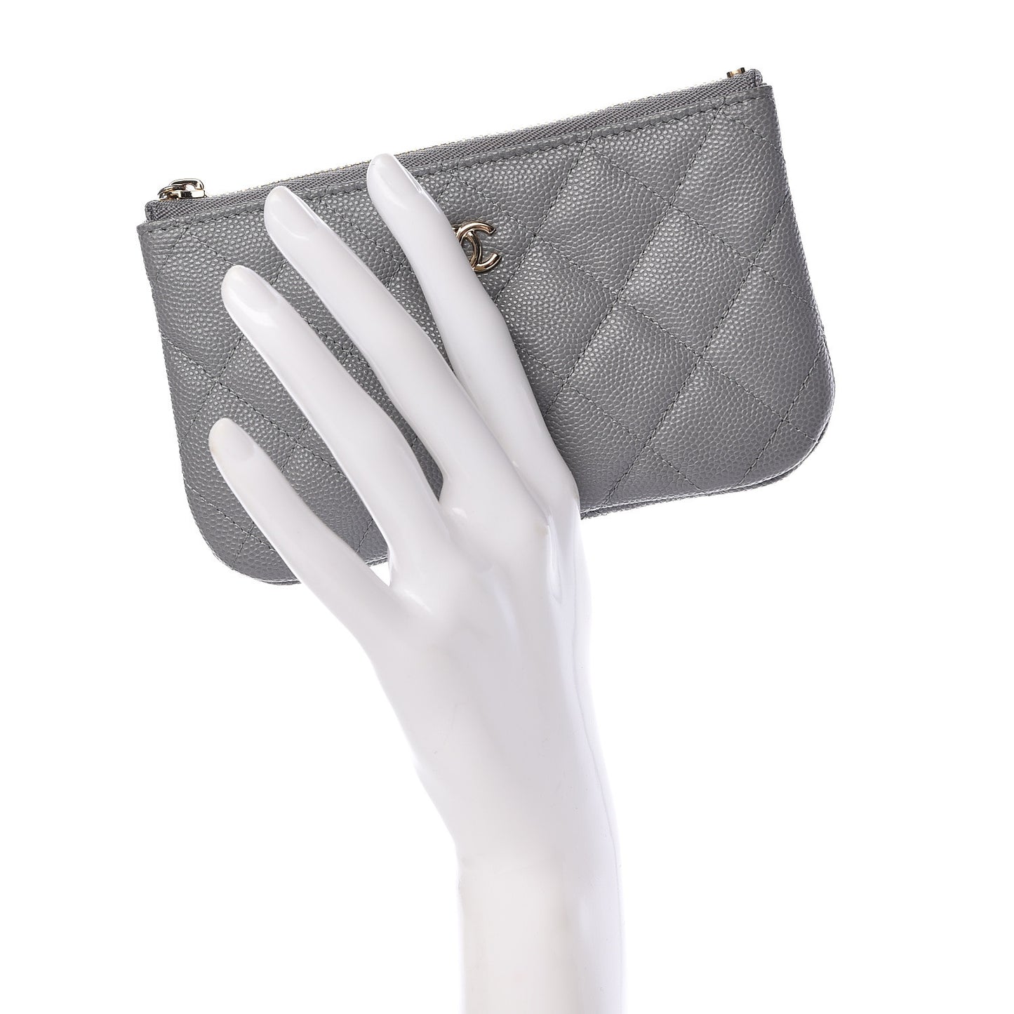 Caviar Quilted Small Cosmetic Case Grey