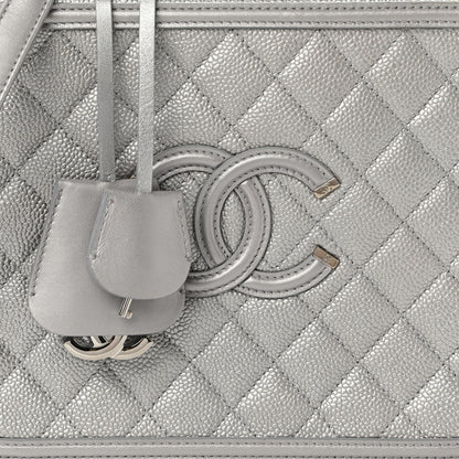 Chanel Metallic Caviar Quilted Large CC Filigree Vanity Case Silver 9 of 11