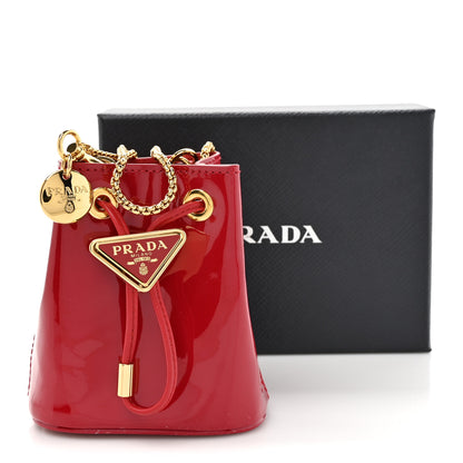 Prada Vernice Metal Triangle Logo Mini Drawcord Pouch Shoulder Bag Cherry 10 of 10