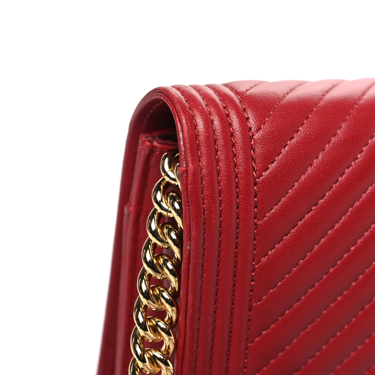 Lambskin Chevron Quilted Boy Wallet On Chain WOC Red