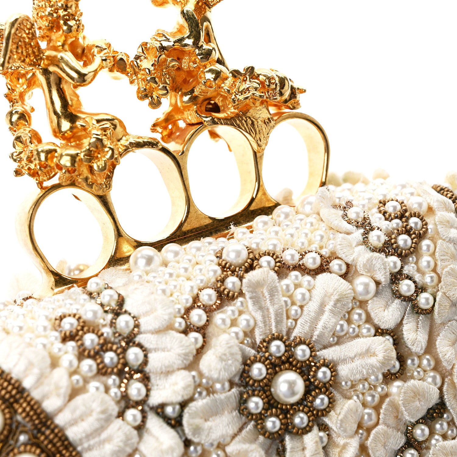 Alexander McQueen Embroidered Pearl Angel Knuckle Box Clutch Ivory Gold 13 of 15