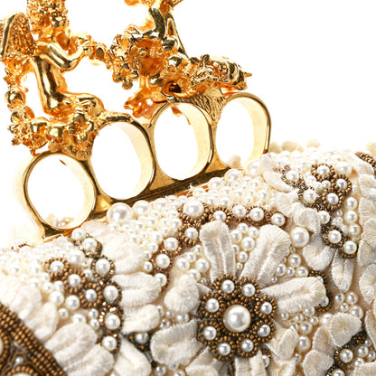 Alexander McQueen Embroidered Pearl Angel Knuckle Box Clutch Ivory Gold 13 of 15