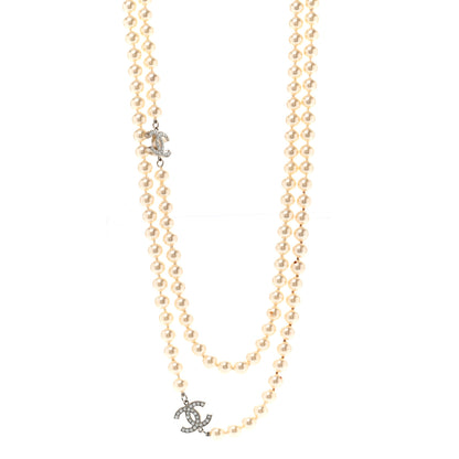 Chanel Graduated Pearl CC Long Necklace Silver 1 of 7