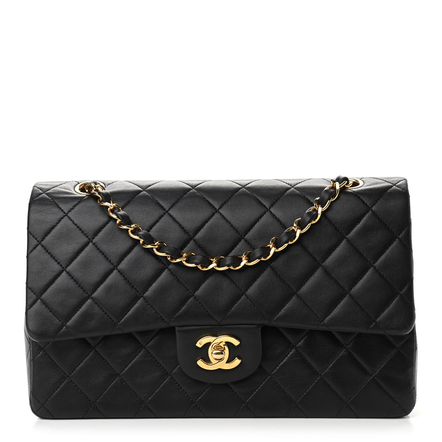 Lambskin Quilted Medium Double Flap Black
