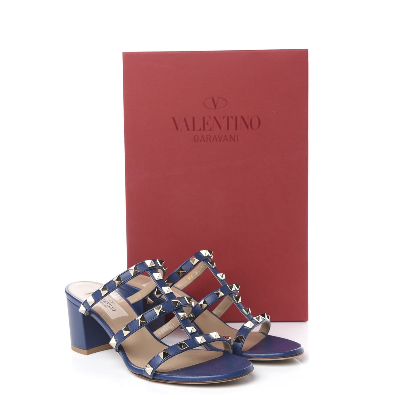 Calfskin Rockstud 60mm Caged Slide Sandals 36 Light Ocean