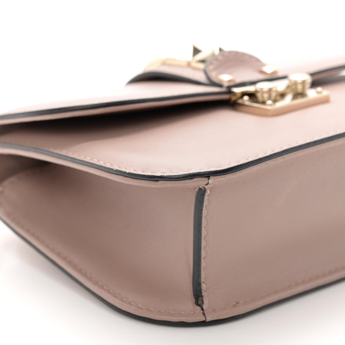 Vitello Small Glam Lock Rockstud Flap Poudre