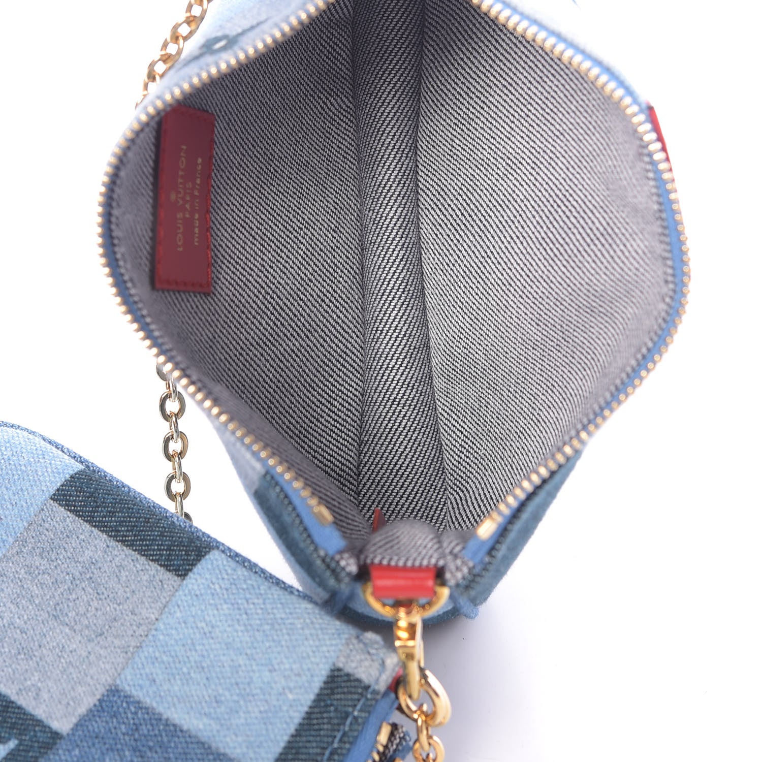 Louis Vuitton Denim Damier Monogram Patchwork Multi Pochette Accessories Blue Rouge 6 of 13