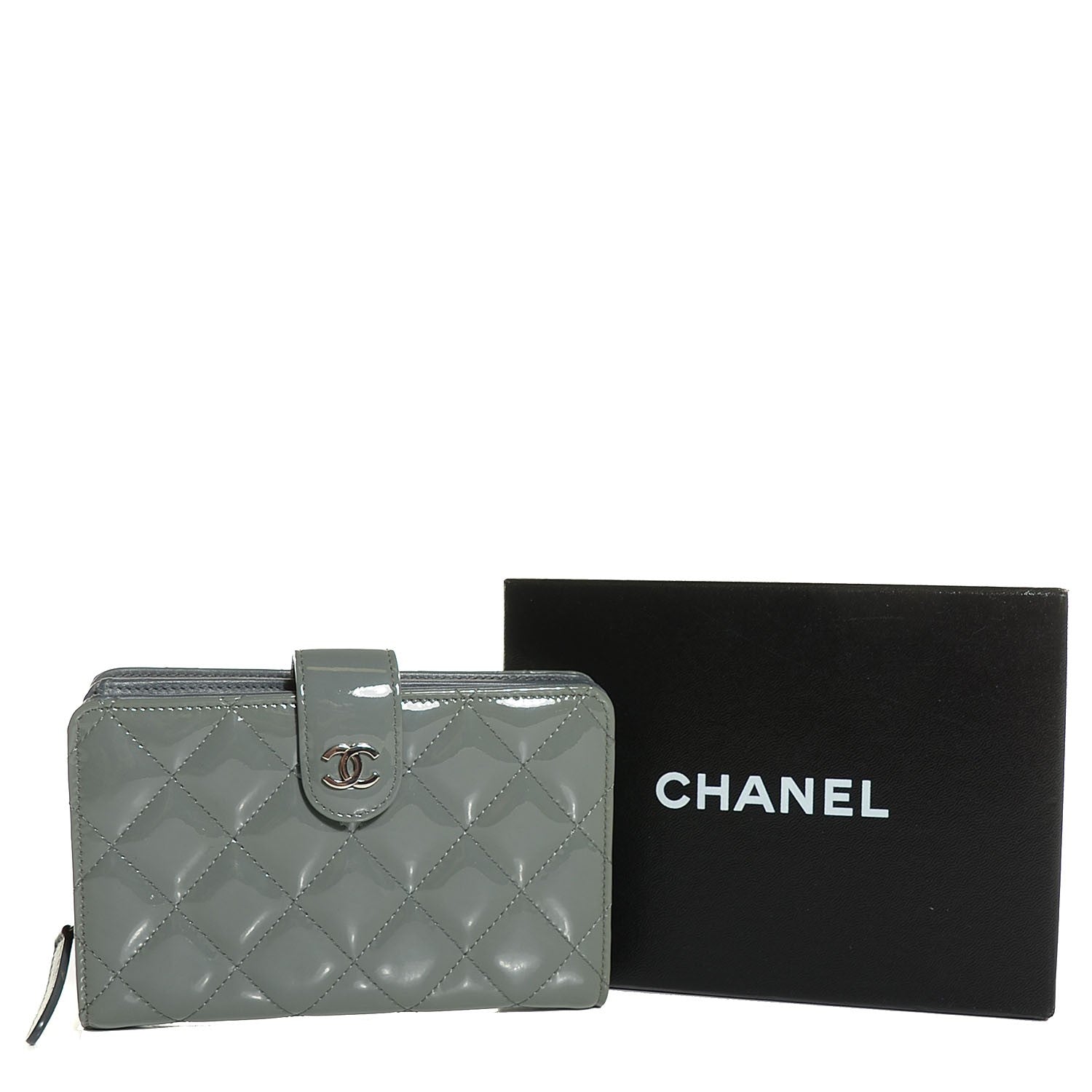 Chanel Patent Quilted L-Zip Pocket Wallet Grey 5 of 9
