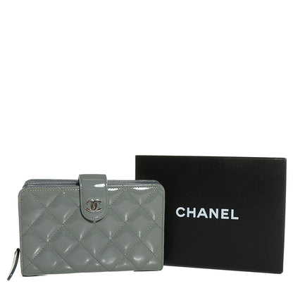 Chanel Patent Quilted L-Zip Pocket Wallet Grey 5 of 9