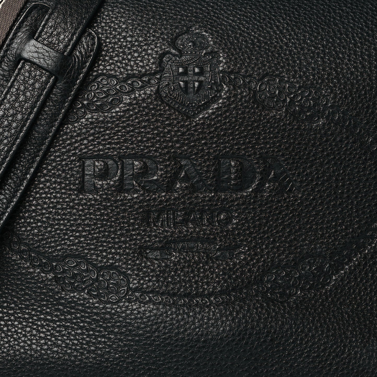 Vitello Daino Logoi Embossed Flap Crossbody Black