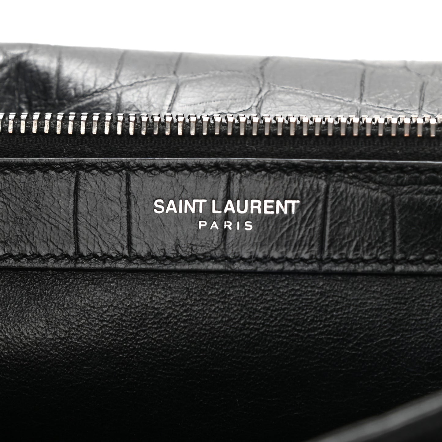 Calfskin Crocodile Embossed Large College Monogram Satchel Black