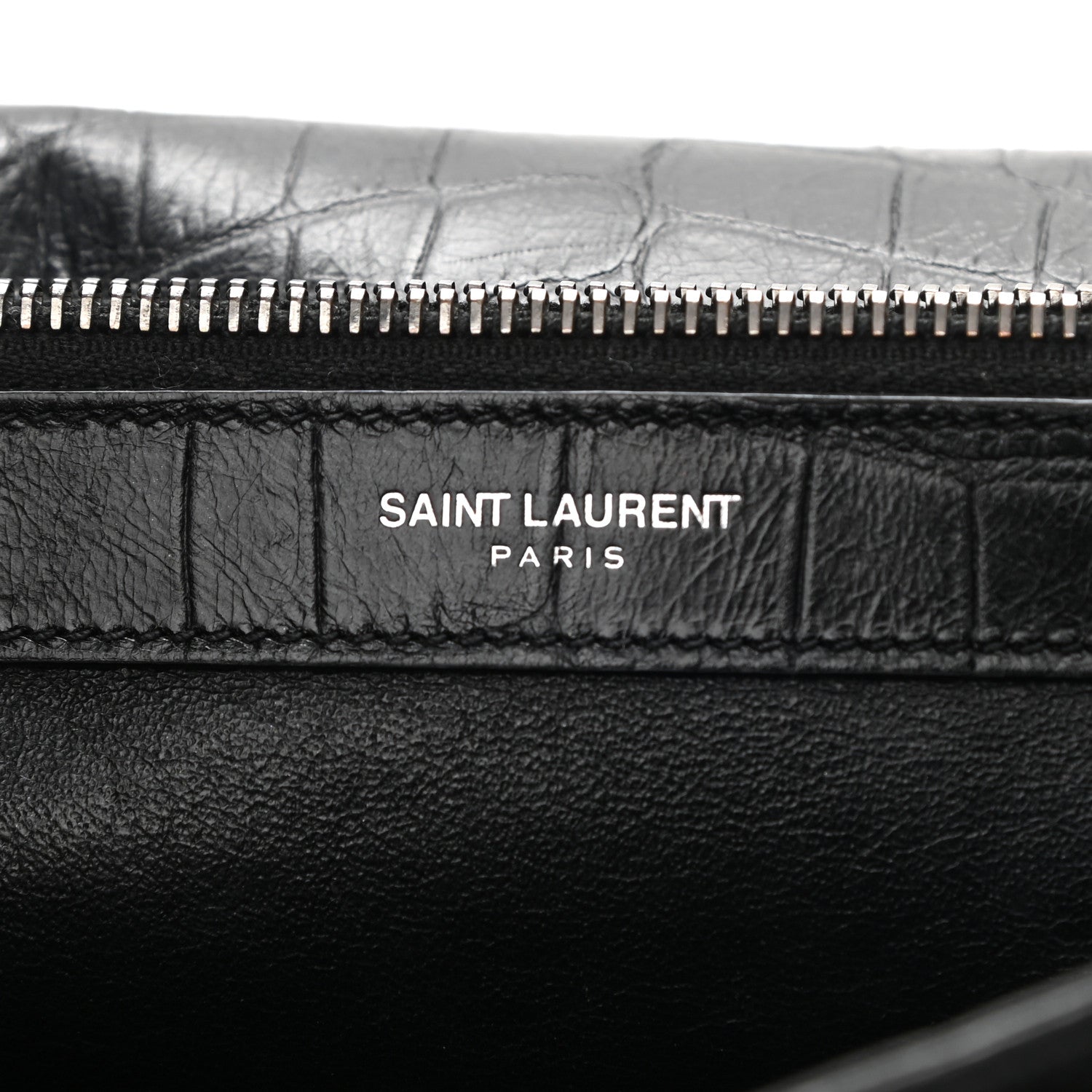 Saint Laurent Calfskin Crocodile Embossed Large College Monogram Satchel Black 6 of 12