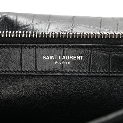 Saint Laurent Calfskin Crocodile Embossed Large College Monogram Satchel Black 6 of 12