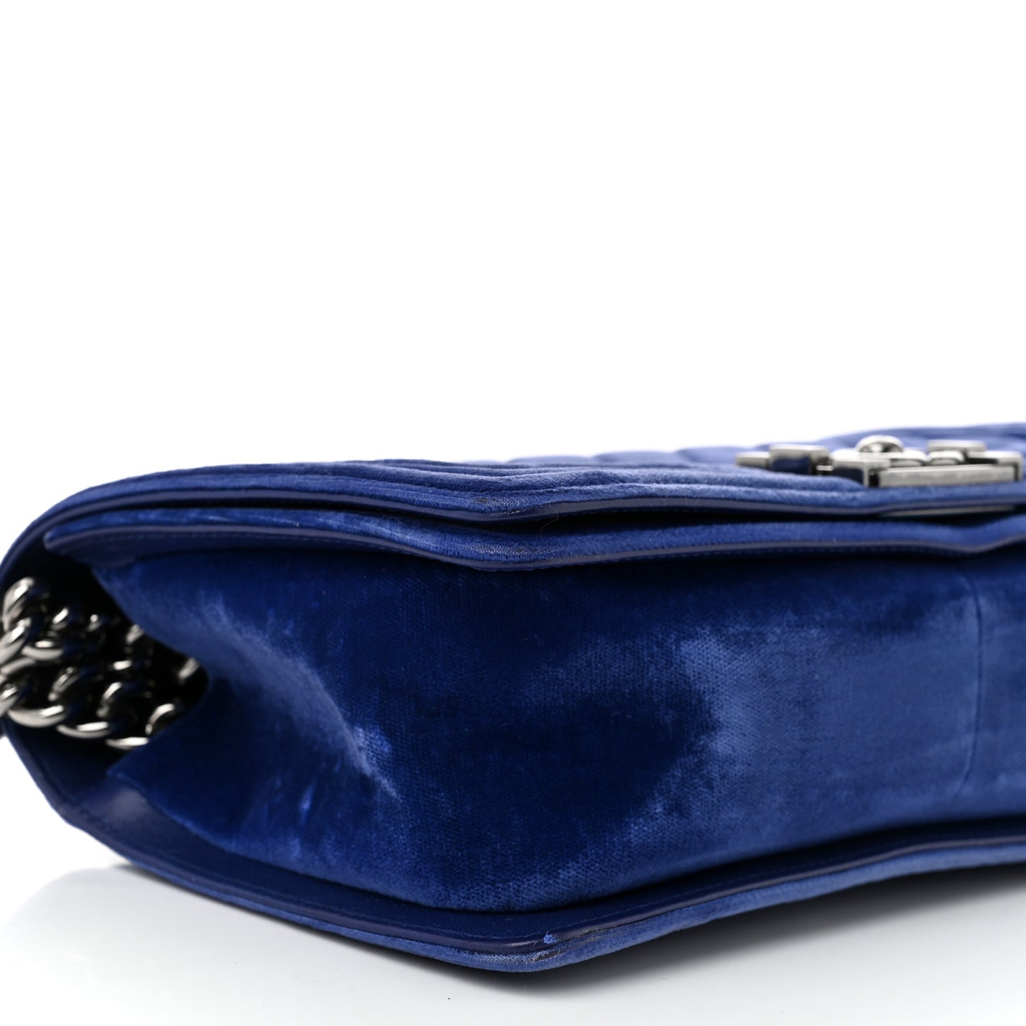 Velvet Quilted Medium Boy Flap Blue