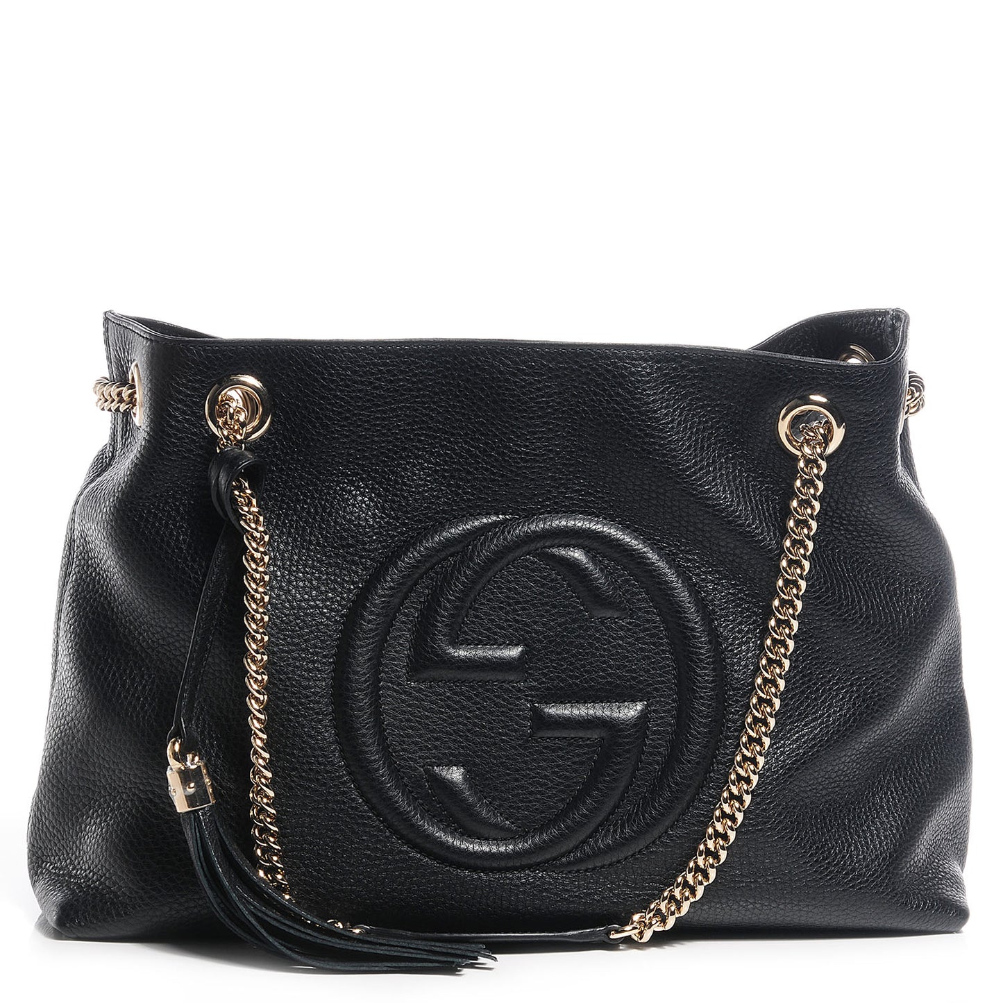 Pebbled Calfskin Medium Soho Chain Shoulder Bag Black