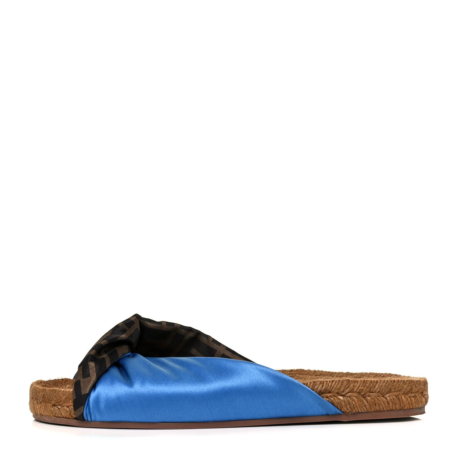 Fendi Satin FF Twist Espadrille Slide Sandals 41 Antigua Tobacco Black 1 of 7