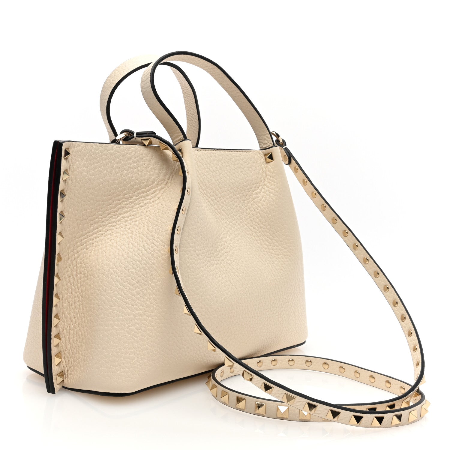 Valentino Garavani Grained Calfskin Small Rockstud Tote Light Ivory Rubino 3 of 9