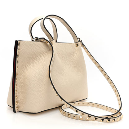 Valentino Garavani Grained Calfskin Small Rockstud Tote Light Ivory Rubino 3 of 9