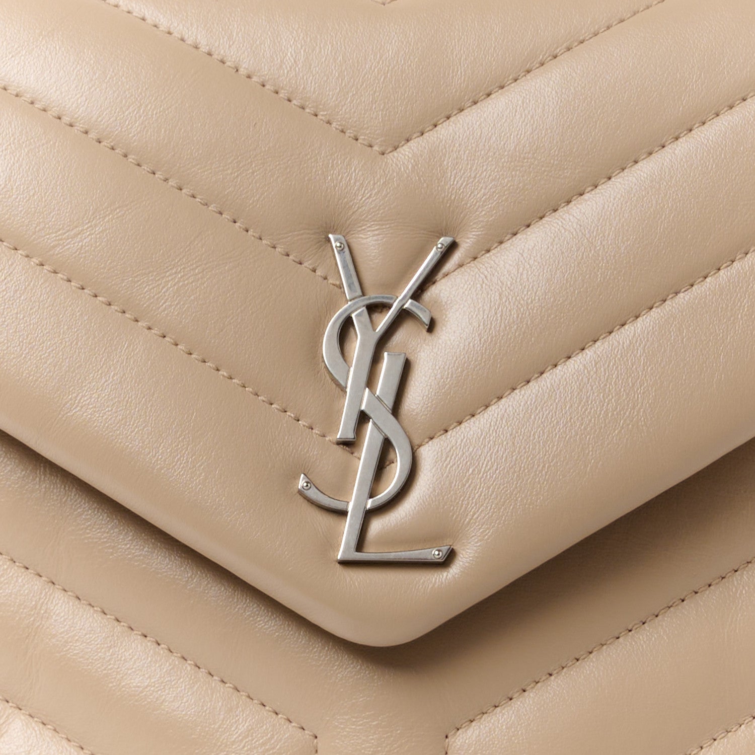Saint Laurent Calfskin Y Quilted Monogram Medium Loulou Satchel Dark Beige 9 of 11