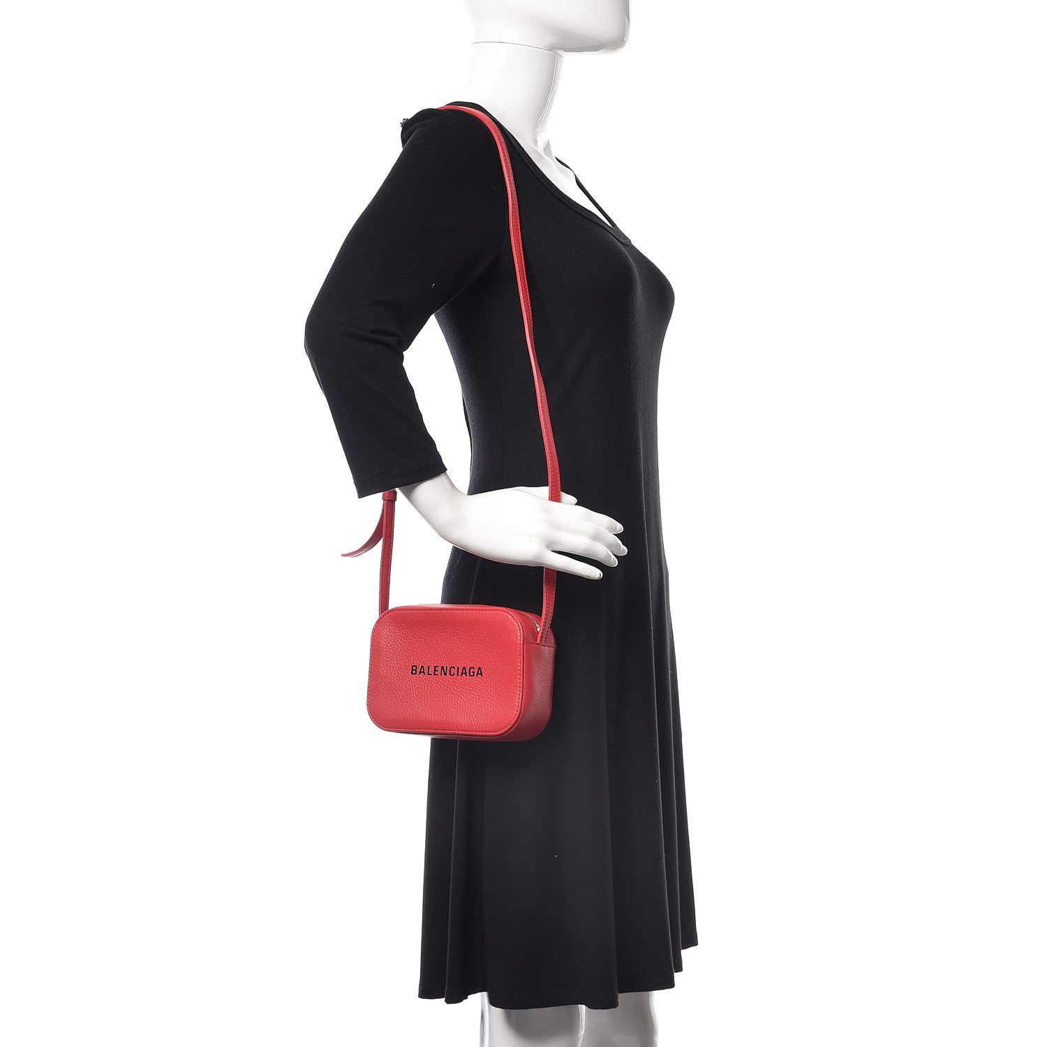Balenciaga Calfskin Logo XS Everyday Camera Bag Rouge Lantern Black 2 of 8