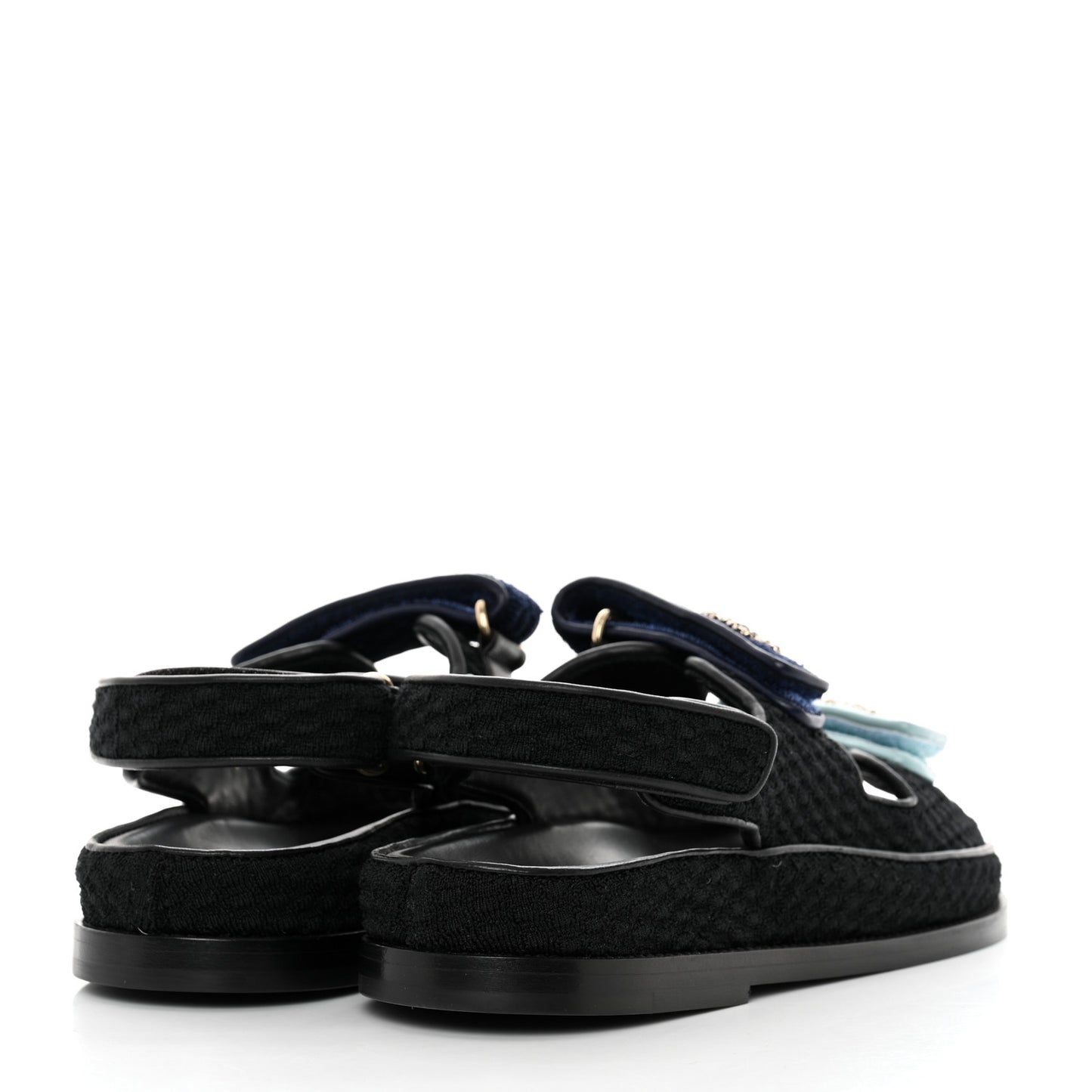 Knit Fabric Velcro Dad Sandals 38 Black Dark Blue Light Blue