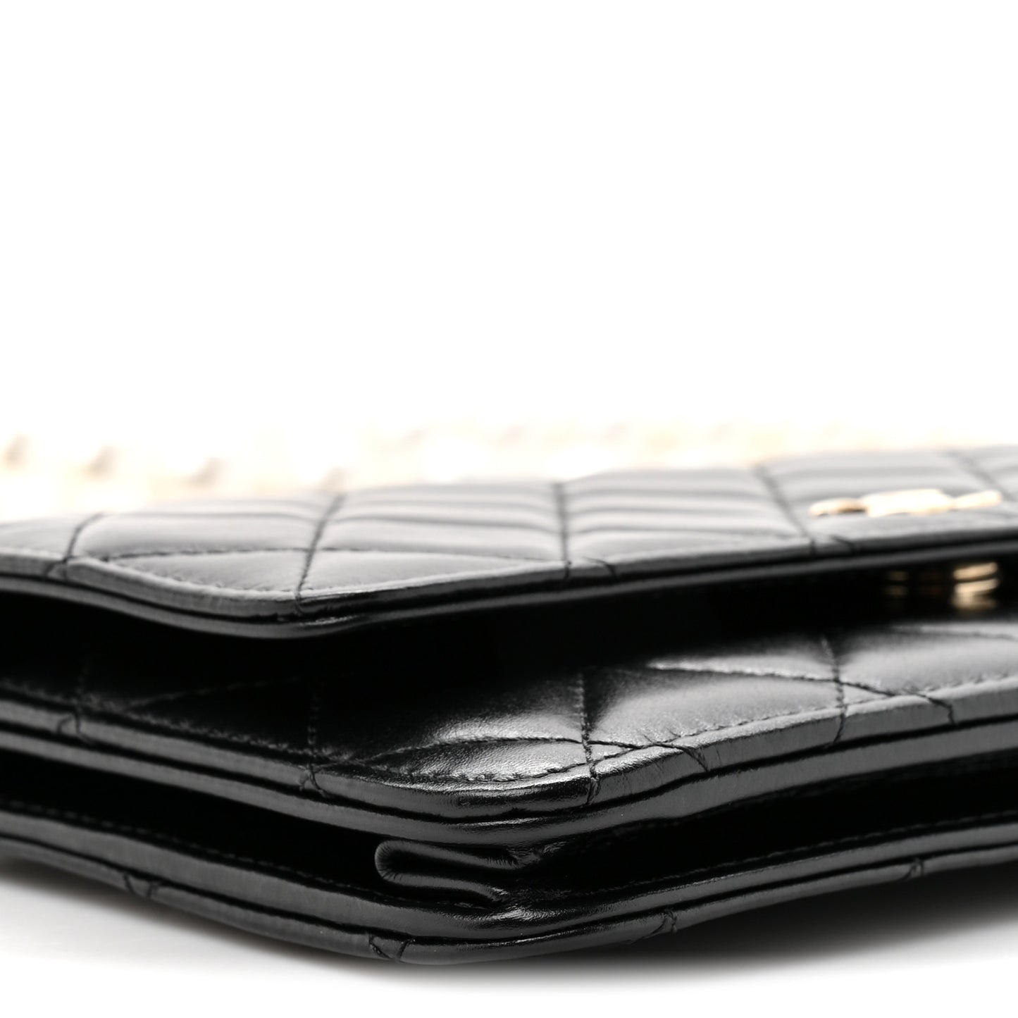 Lambskin Quilted Pearl Wallet On Chain WOC Light Pink Black