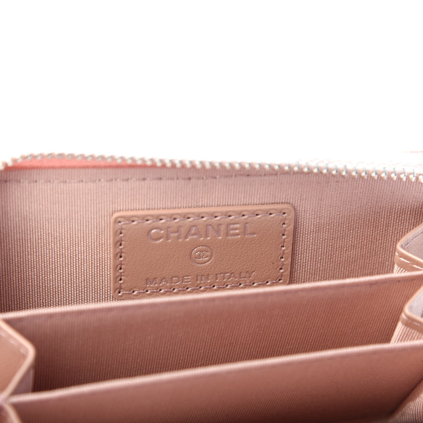 Goatskin Camellia Embossed Zip Coin Purse Light Pink
